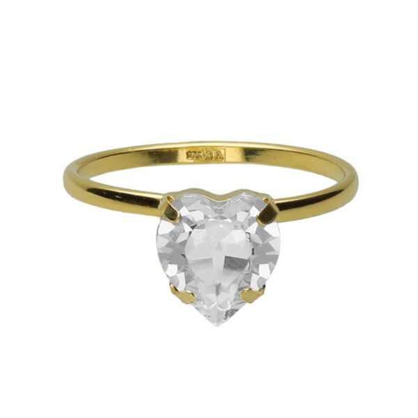 Well-loved gold-plated adjustable ring with white crystal in heart shape11