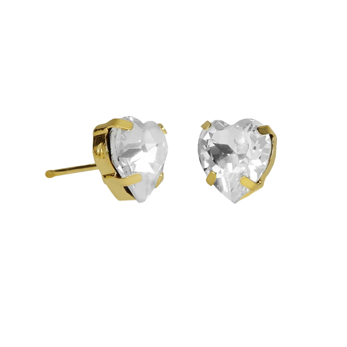 Well-loved gold-plated stud earrings with white crystal in heart shape