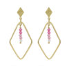 Anya gold-plated long earrings with pink in diamond shape