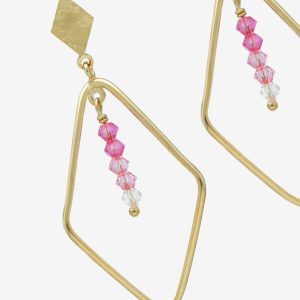 Anya gold-plated long earrings with pink in diamond shape 3