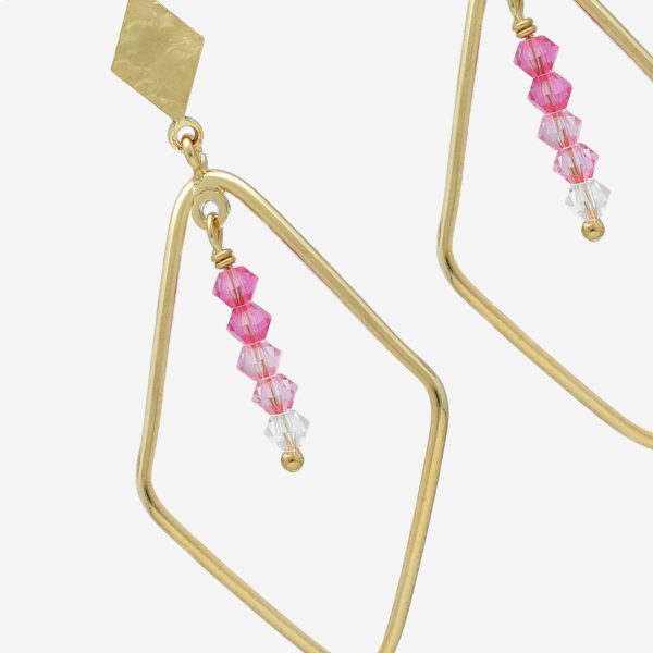 Anya gold-plated long earrings with pink in diamond shape 3
