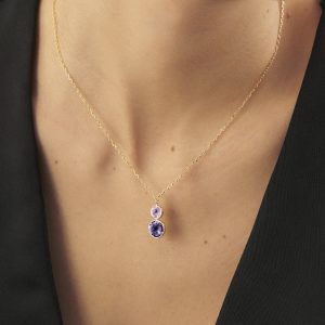 Basic XS double crystal violet and tanzanite necklace in gold plating 3