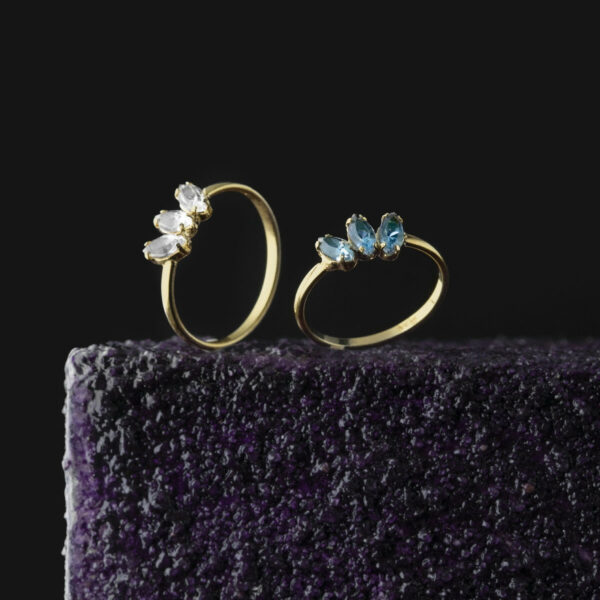 Las Estaciones triple crystals aquamarine ring in gold plating 3