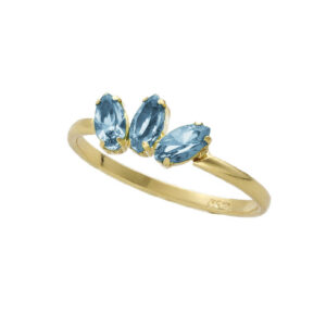 Las Estaciones triple crystals aquamarine ring in gold plating