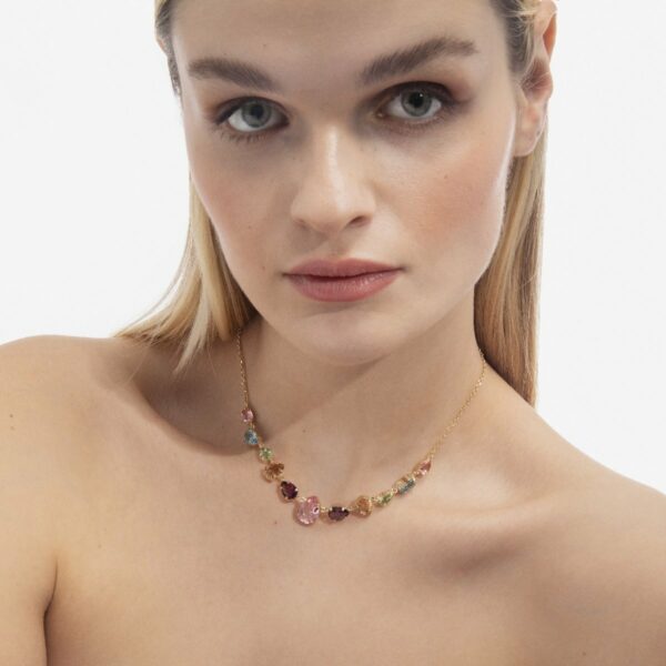Magnolia gold-plated short necklace with multicolour in tear shape 2